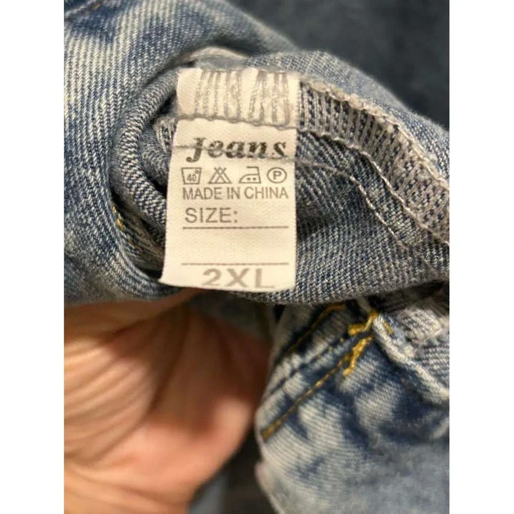 Retro Acid Wash Denim Hoodie Pullover Blue Oversized Jean Jacket 2XL Mens - Picture 3 of 6